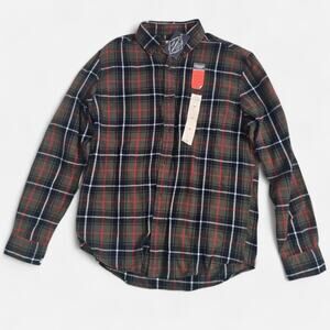 St. John's Bay NWT Men's Olive Plaid Classic Button Down Top M